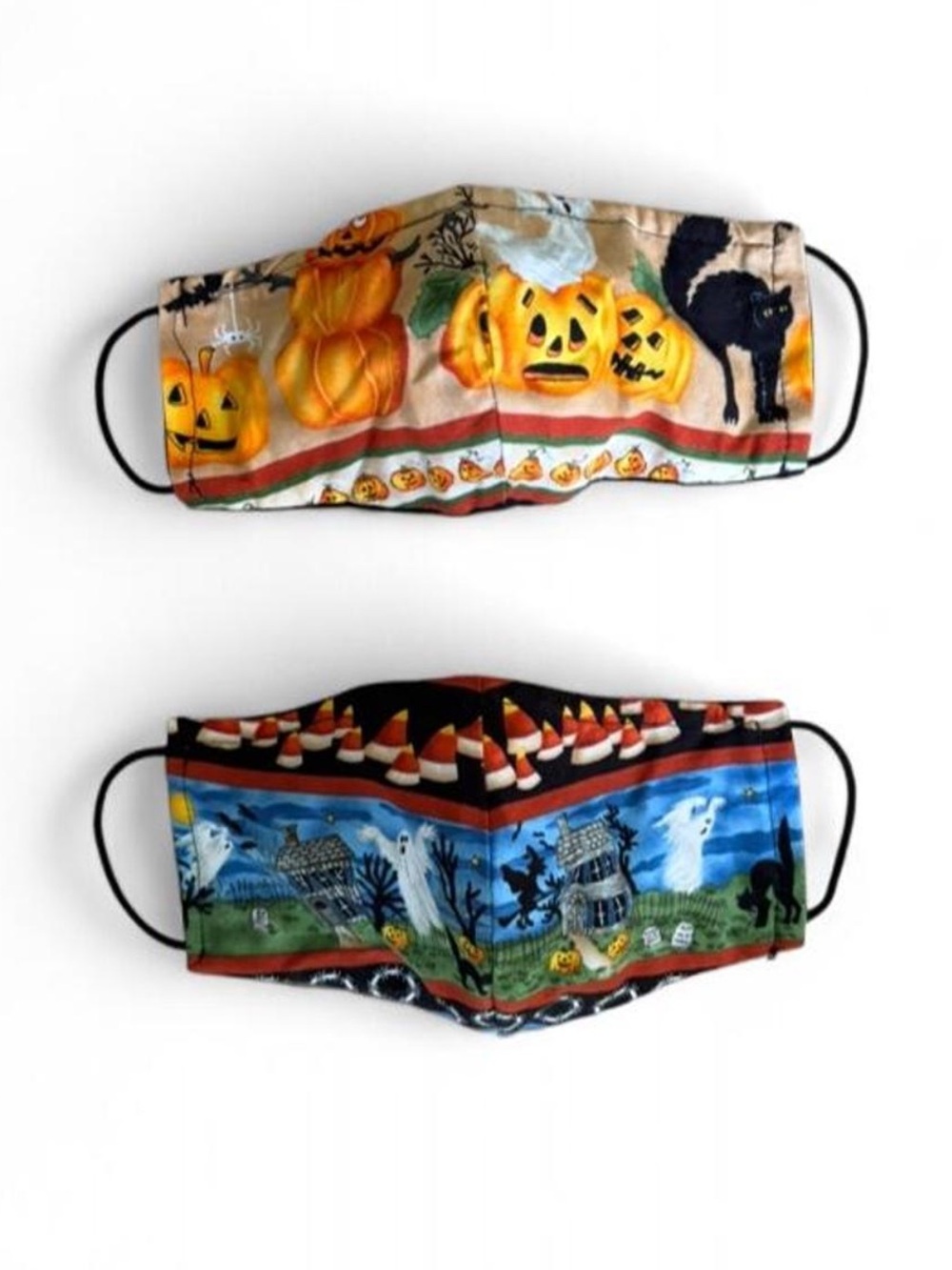 Handmade Halloween Pumpkin & Haunted House Face Mask Set - Orange/Black